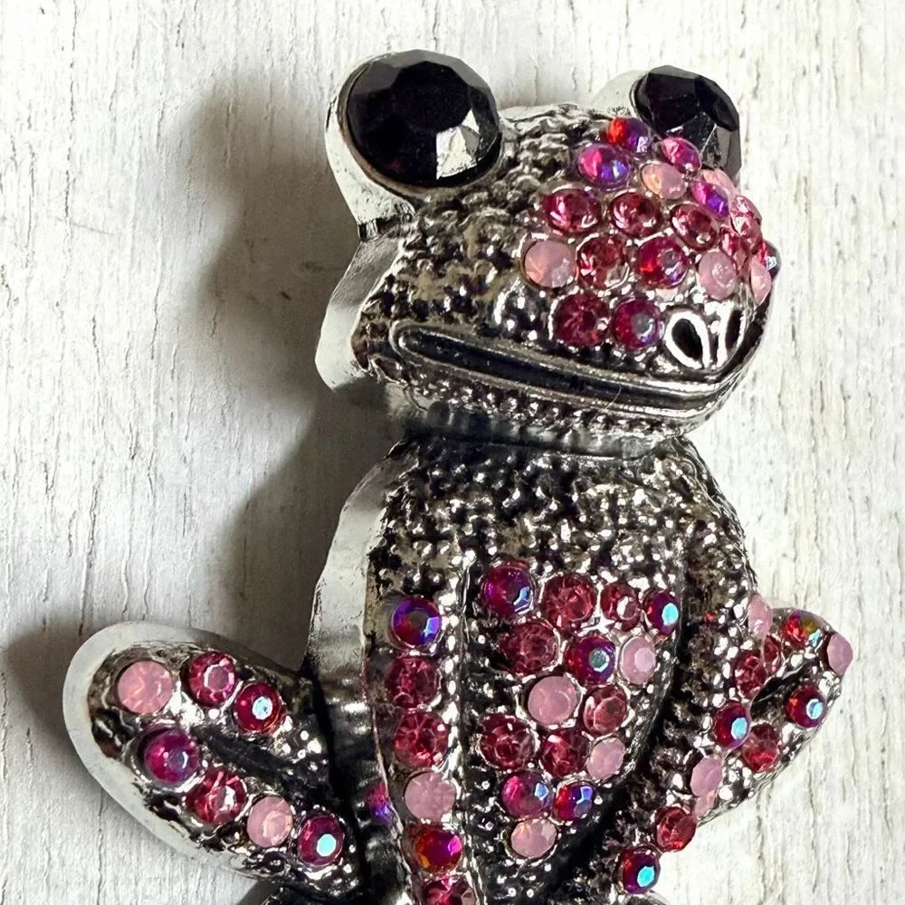 Pink Rhinestone Frog Brooch pink rhinestone